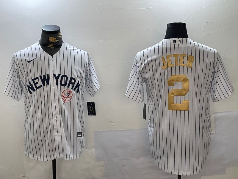 Men New York Yankees #2 Jeter White Stripe Fashion Nike 2024 MLB Jersey style 3->new york yankees->MLB Jersey